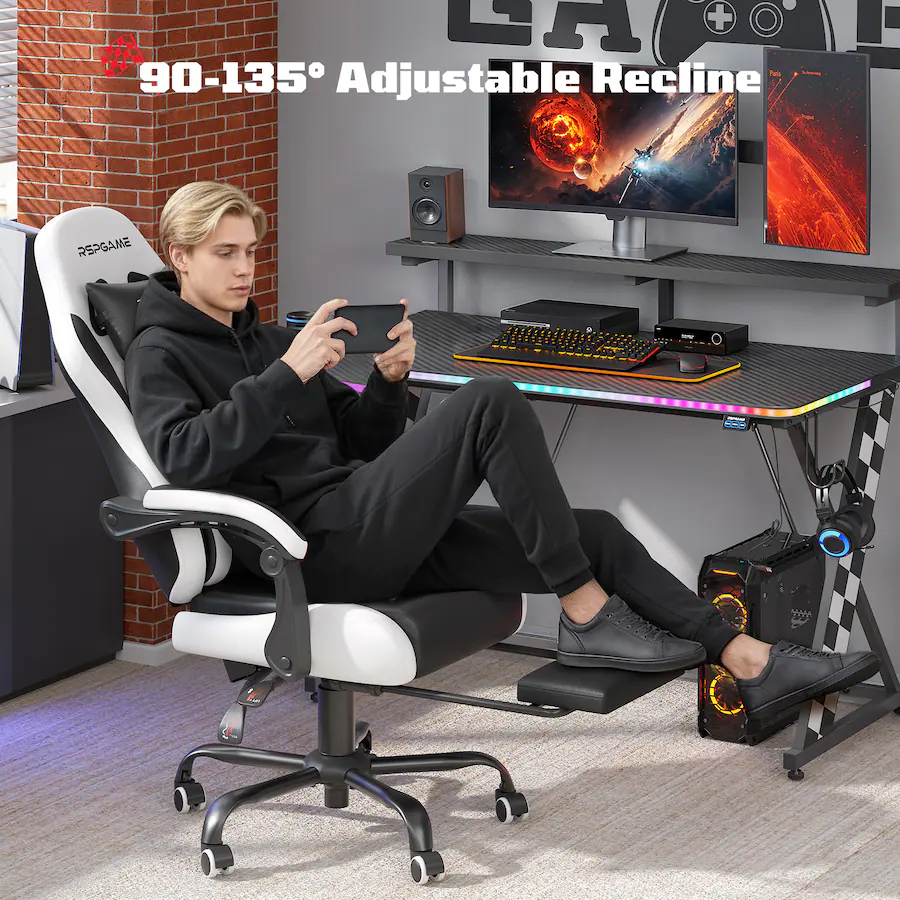 Retractable Chair Computer RSPGAME Basic Gaming Chairs Faux Leather Ergonomic Spring Cushion ...