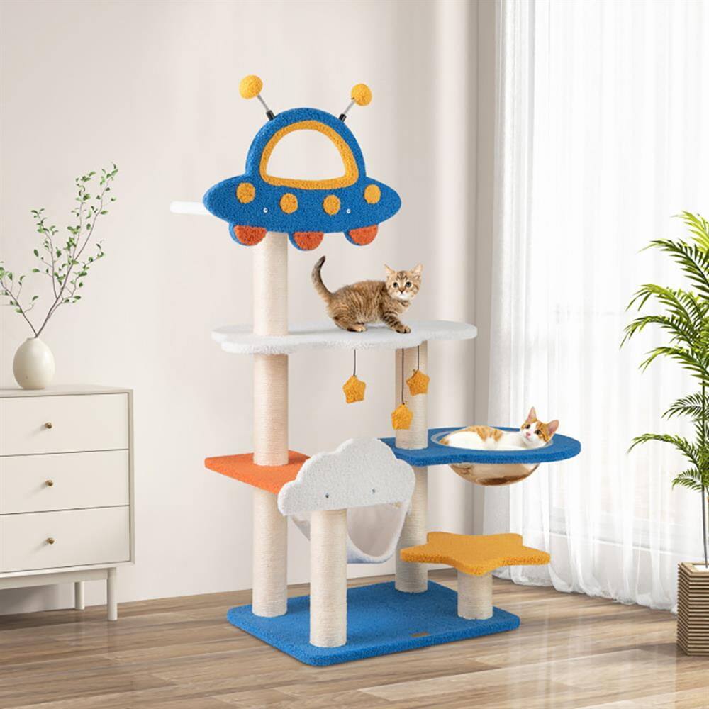 Alt View 5. Kadyn - Cat Scratching Tower,Cat Tree, 49 Inches Tall Cat Tree with UFO Top Perch Space Capsule and Sisal Scratching Posts-Blue - Blue.