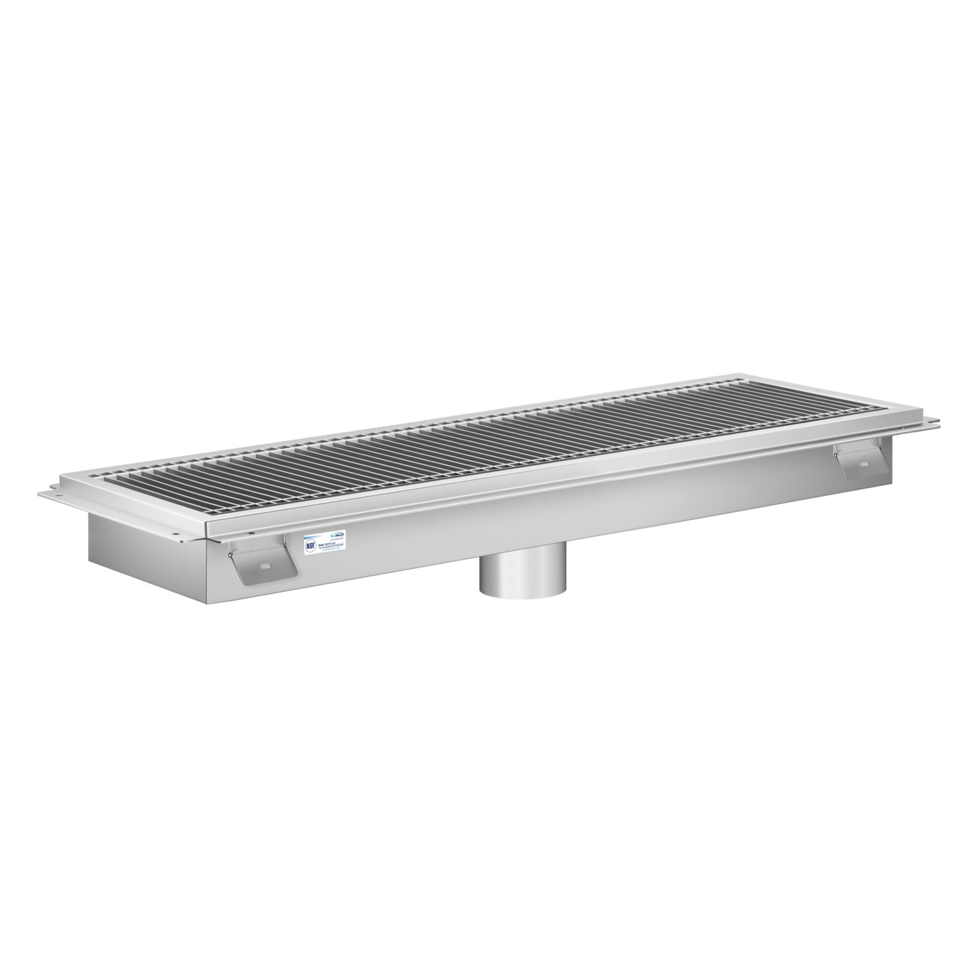 Alt View 1. Koolmore - 12" x 42" Stainless Steel Floor Trough Drain, 14-Gauge with Subway-Style Grating & Removable Drain Basket, NSF Listed - Stainless-Steel.