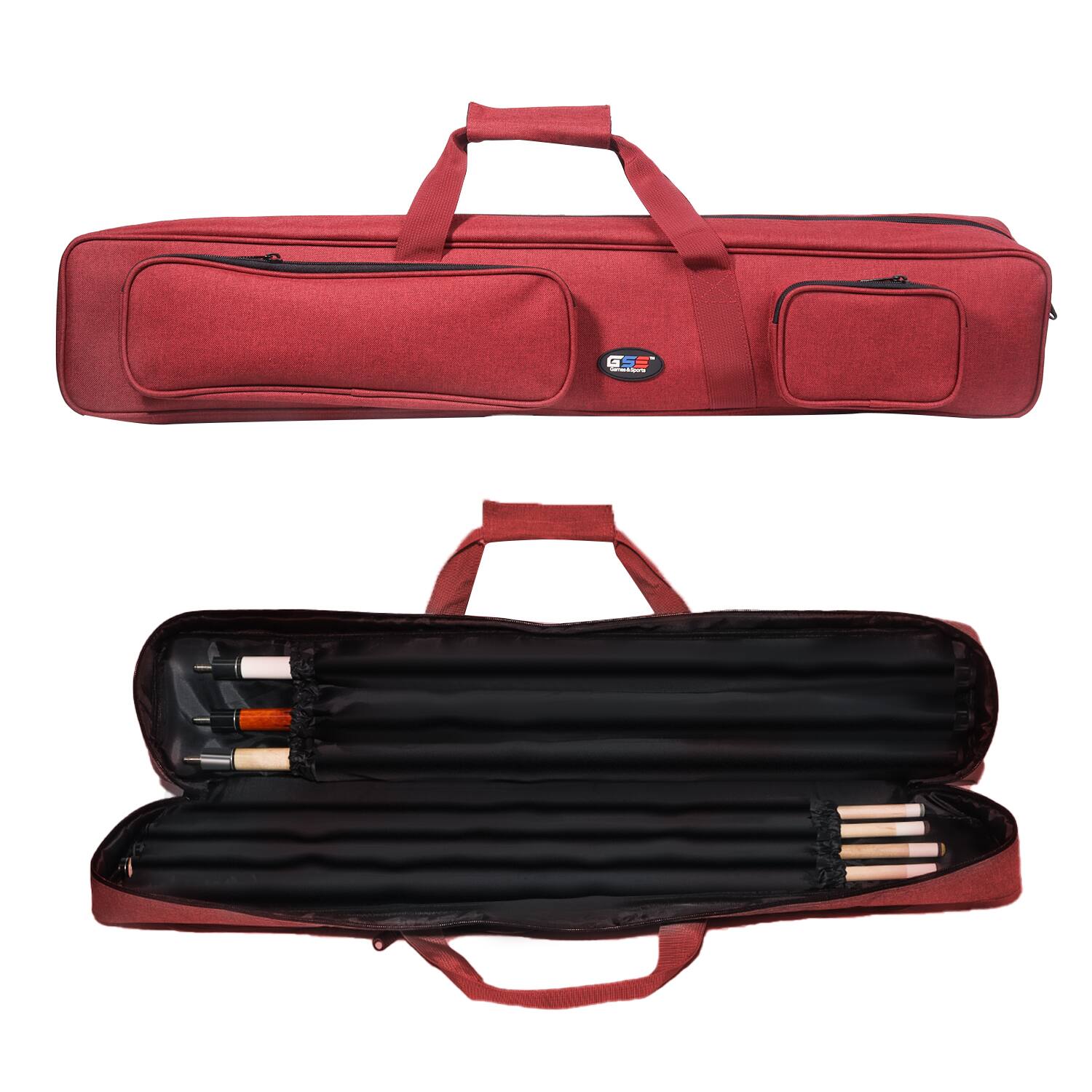 GSE Games & Sports Expert - 3x4 Soft Pool Cue Case Billiard Pool Cue Stick Carrying Bag- Holds 3 Butts and 4 Shafts - Burgundy