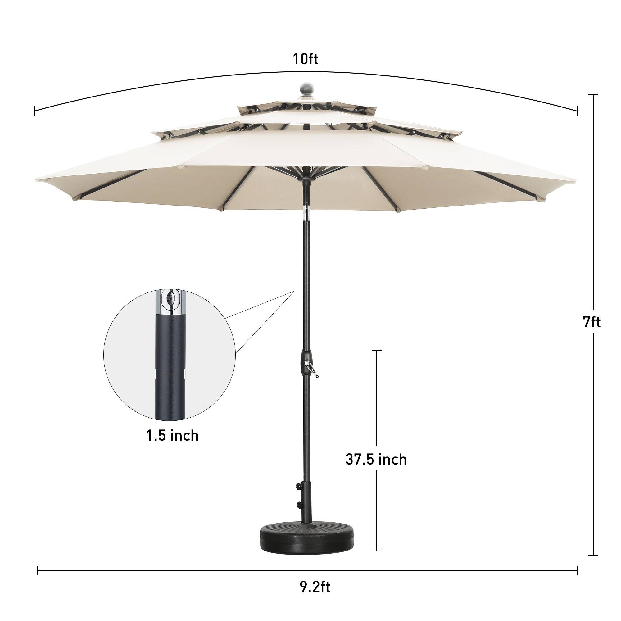 10ft, 7ft, 1.5 inch, 37.5 inch, 9.2ft