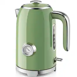 GlowWise - 57oz Electric Kettle, 1500W Fast Boil, Stainless Steel w/ Thermometer, Auto Shut-Off, Cordless LED - Green