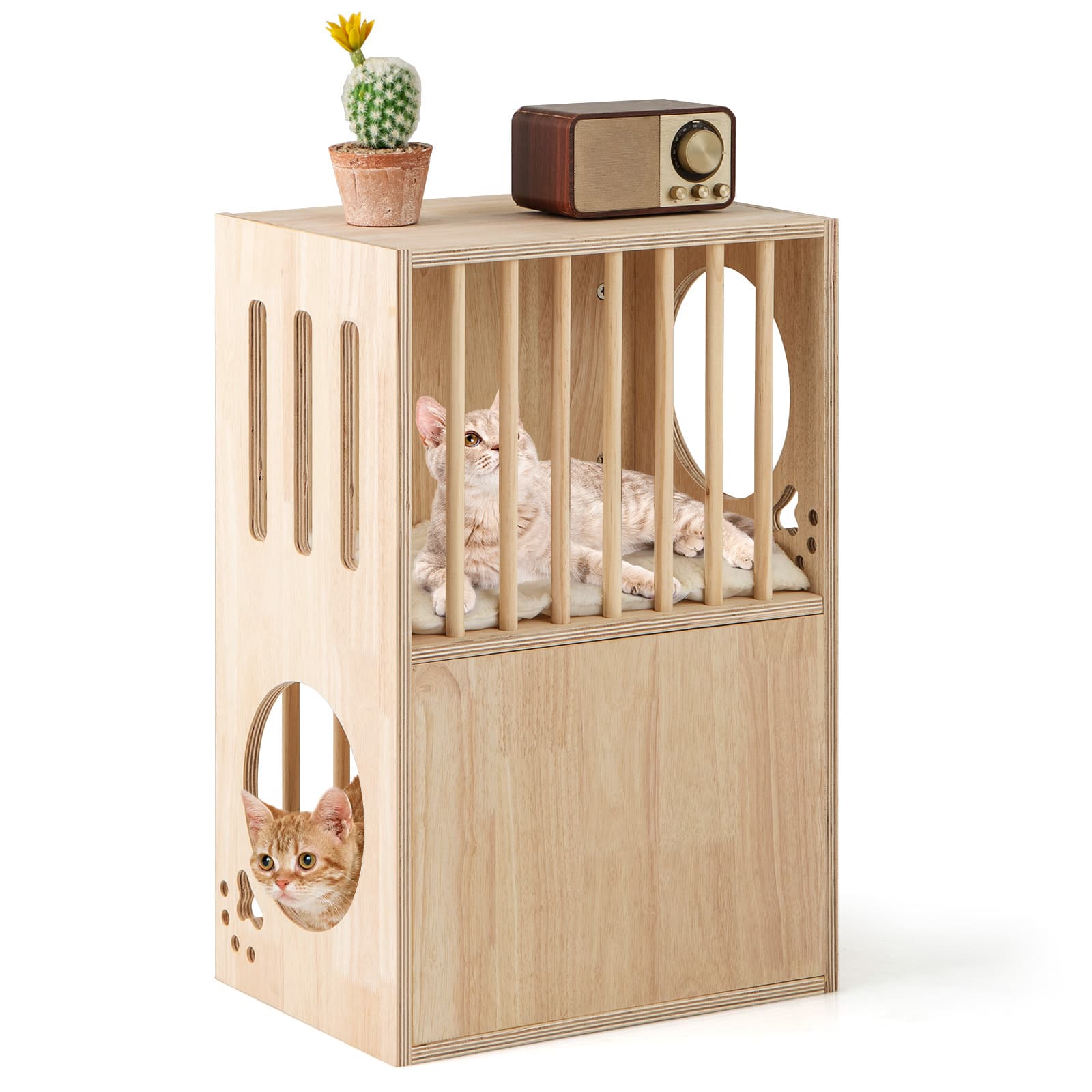 Gymax - 2-tier Wooden Cat Condo Indoor Symmetrical Cat House w/ Removable Cushions price history on PriceWatchPro