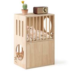 Front. Gymax - Gymax 2-tier Wooden Cat Condo Indoor Symmetrical Cat House w/ Removable Cushions.