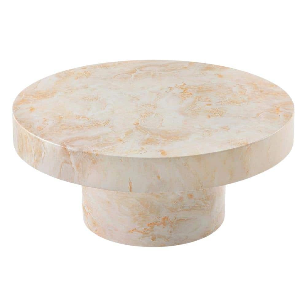 Outdoor Escape - Round Concrete Outdoor Coffee Table With Weather-Resistant Design - Yellow