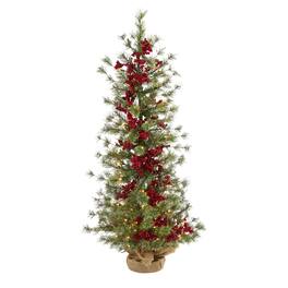 BreeBe - 4’ Berry and Pine Xmas Tree w/100 Lights and 136 Tips - Red,Green