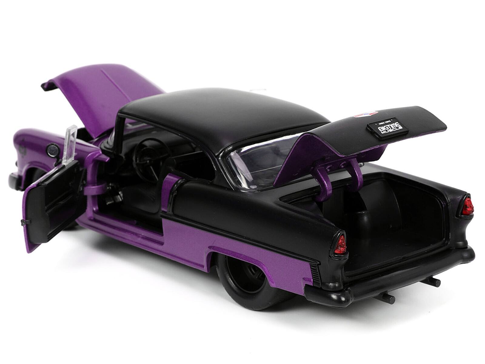 Alt View 3. Jada - 1955 Chevrolet Bel Air #24 Purple Metallic and Matt Black "Bigtime Muscle" Series 1/24 Diecast Model Car by Jada - Multicolor.