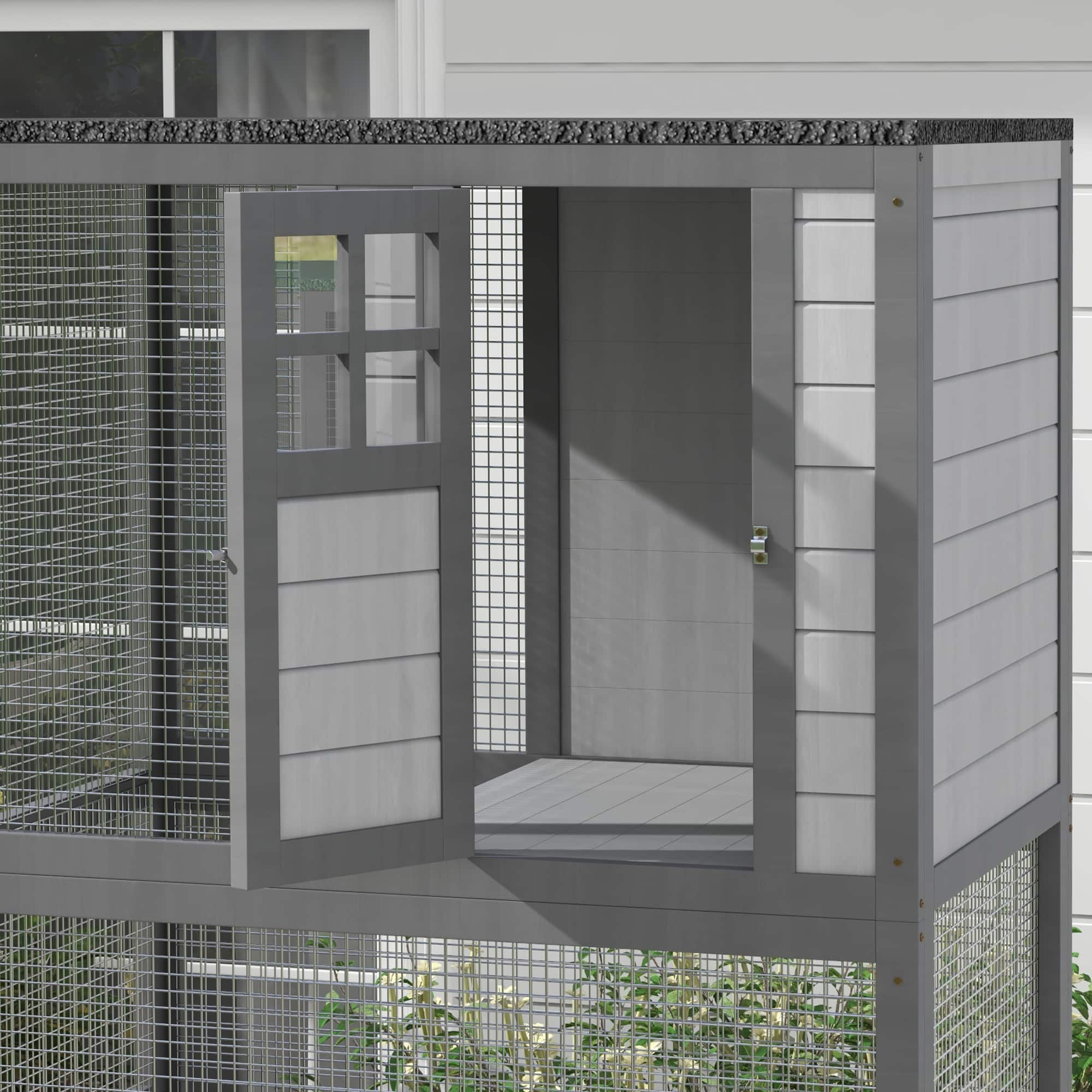 Pawhut Wooden Outdoor Cat House Catio with High Weight Capacity
