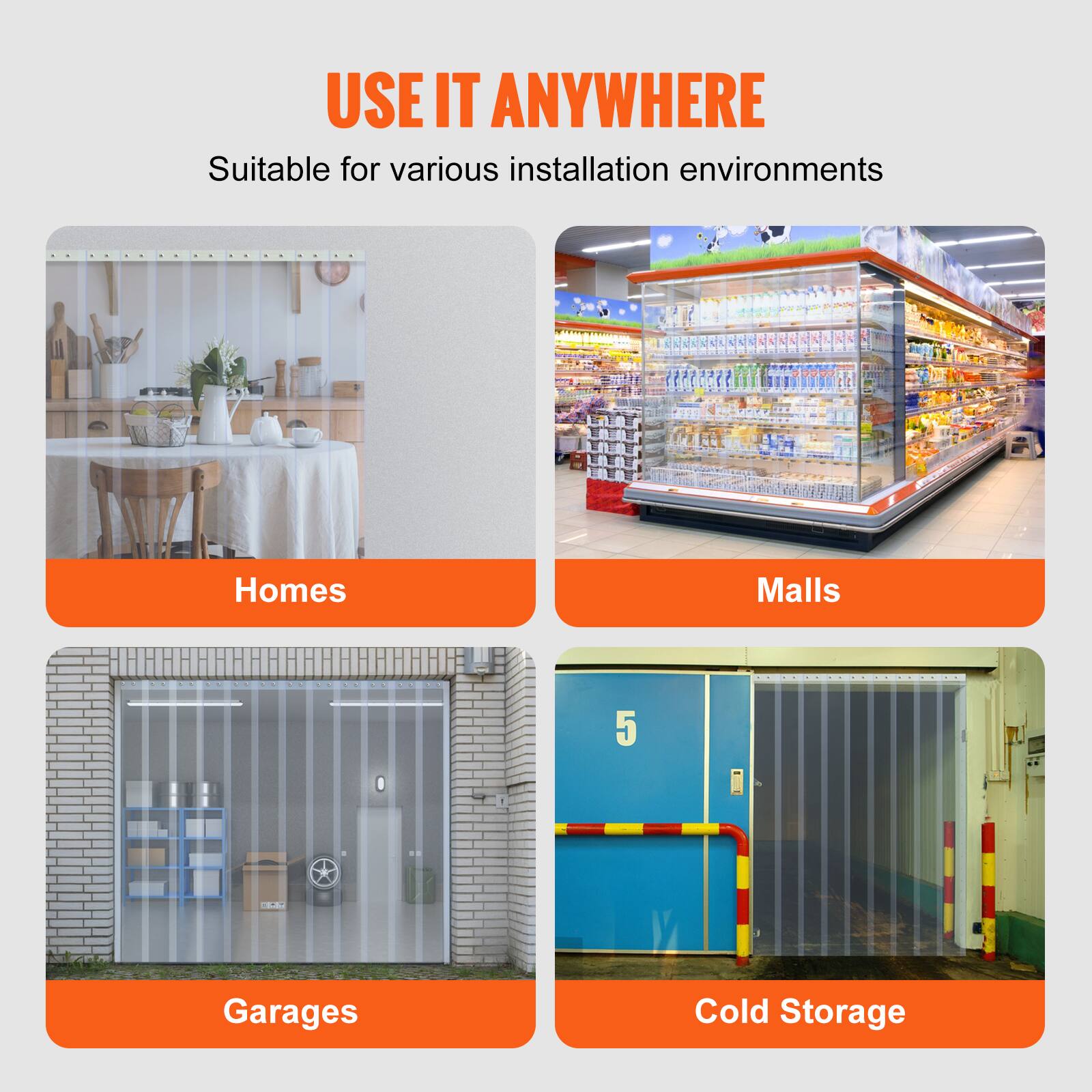 USE IT ANYWHERE  
Suitable for various installation environments  

Homes  
Malls  
Garages  
Cold Storage
