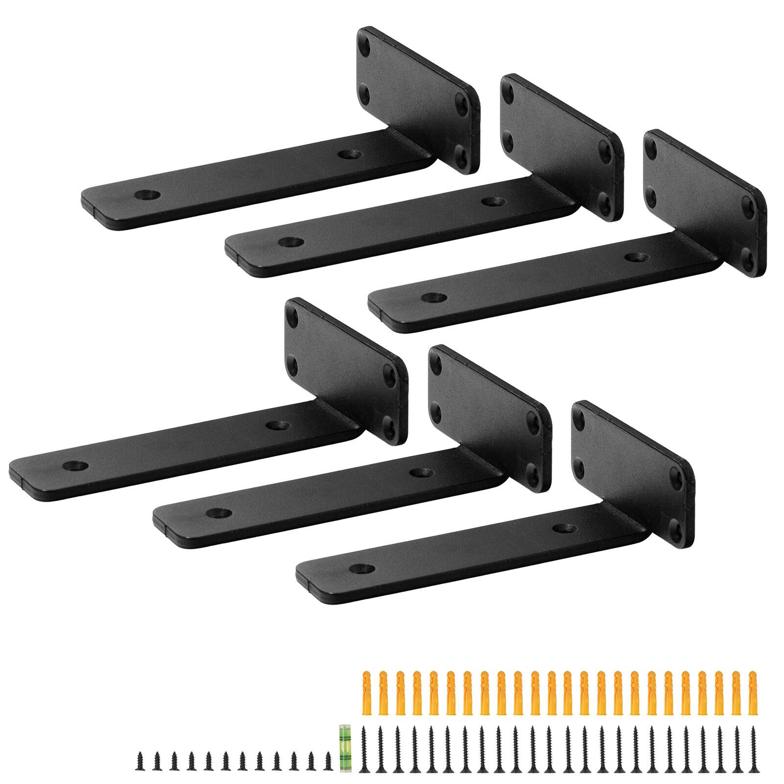 Alt View 5. VEVOR - Shelf Bracket, 8”L x 4”W x 1.6”H 6 Pcs, Heavy Duty Floating Shelf Brackets, Brackets for Shelves, 5mm Thick Matte Black - Black.