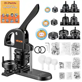 VEVOR - Button Maker Machine 1"/1.25"/2.25"(25/32/58 mm) Pin Maker Black, with 300pcs Button Parts, Circle Cutter and Magic Book - Black;Orange