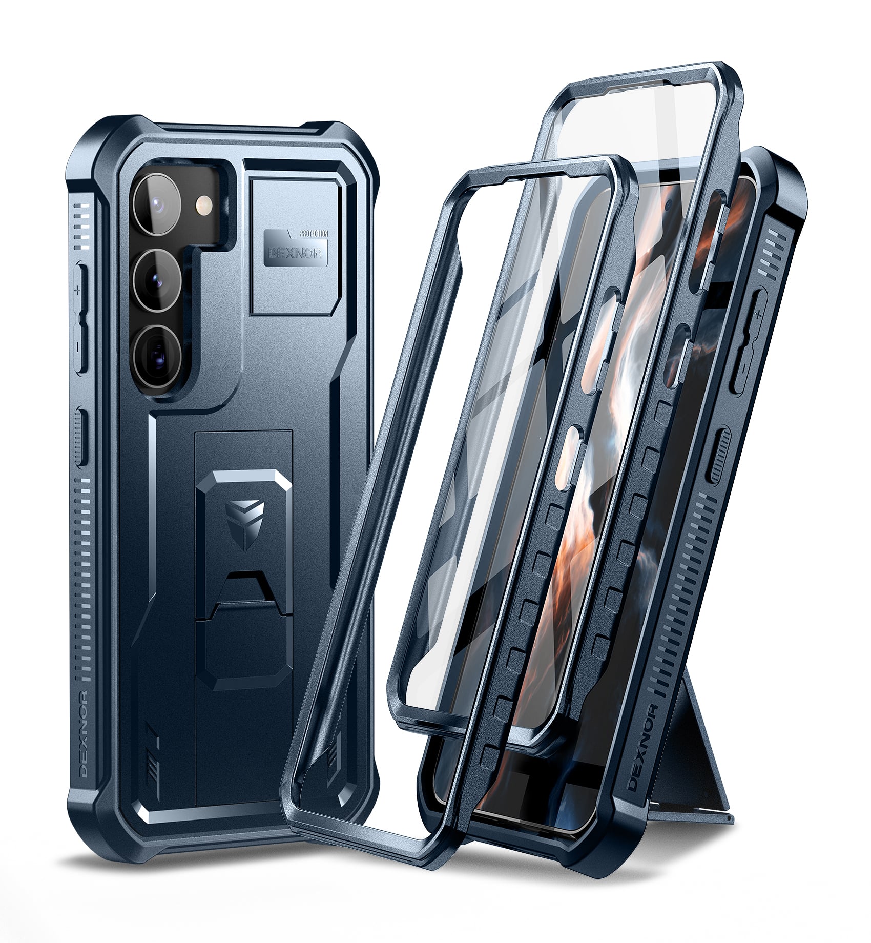 Dexnor - Protective Case for Samsung Galaxy S23,Military Grade Protection Built-in Screen Protector and Kickstand - Navy Blue