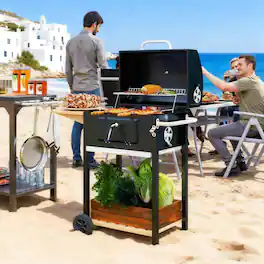 GOODSILO - Outdoor Portable Charcoal BBQ Grill with Adjustable Height and Convenient Storage Features - Black