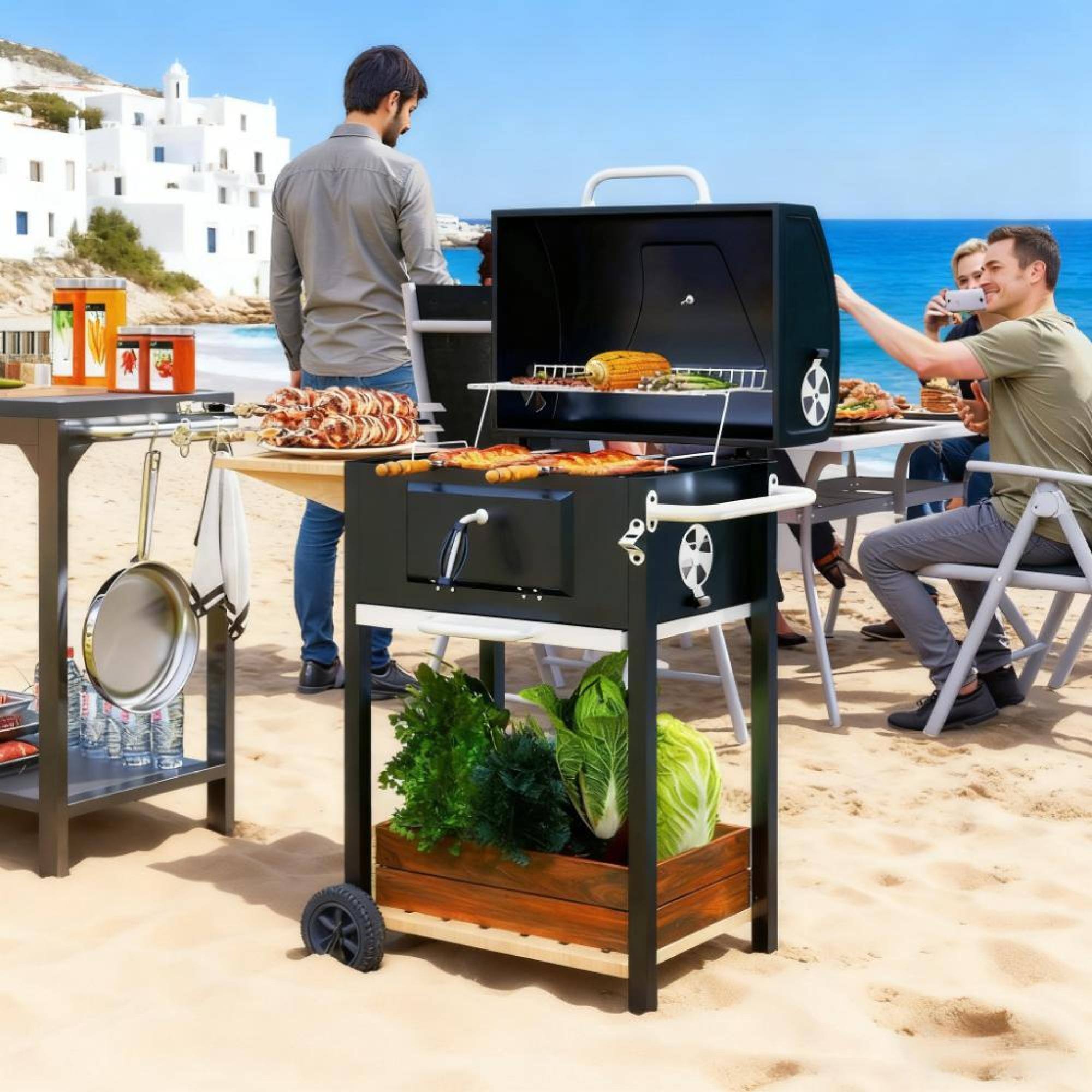 Front. GOODSILO - Outdoor Portable Charcoal BBQ Grill with Adjustable Height and Convenient Storage Features - Black.