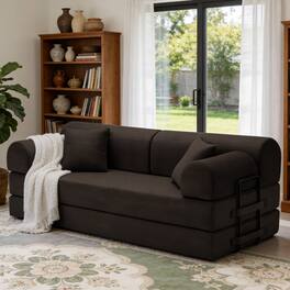 Anysun - Corduroy Convertible Sleeper Sofa Bed - Folding Mattress Couch with Fixed Frame for Living Room & Bedroom - Brown