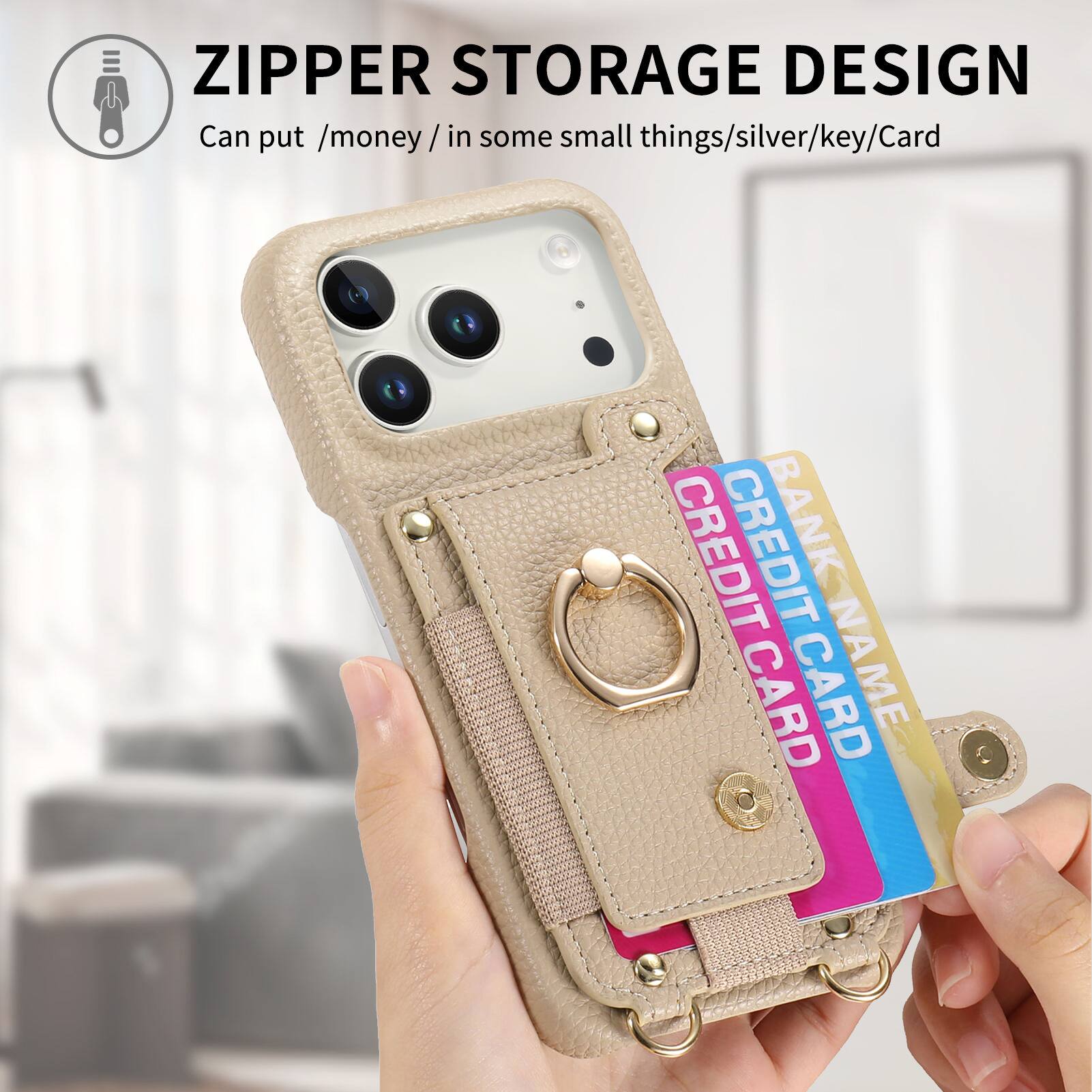 ZIPPER STORAGE DESIGN  
Can put /money/ in some small things/silver/key/Card  
CREDIT CARD  
BANK CARD  
NAME