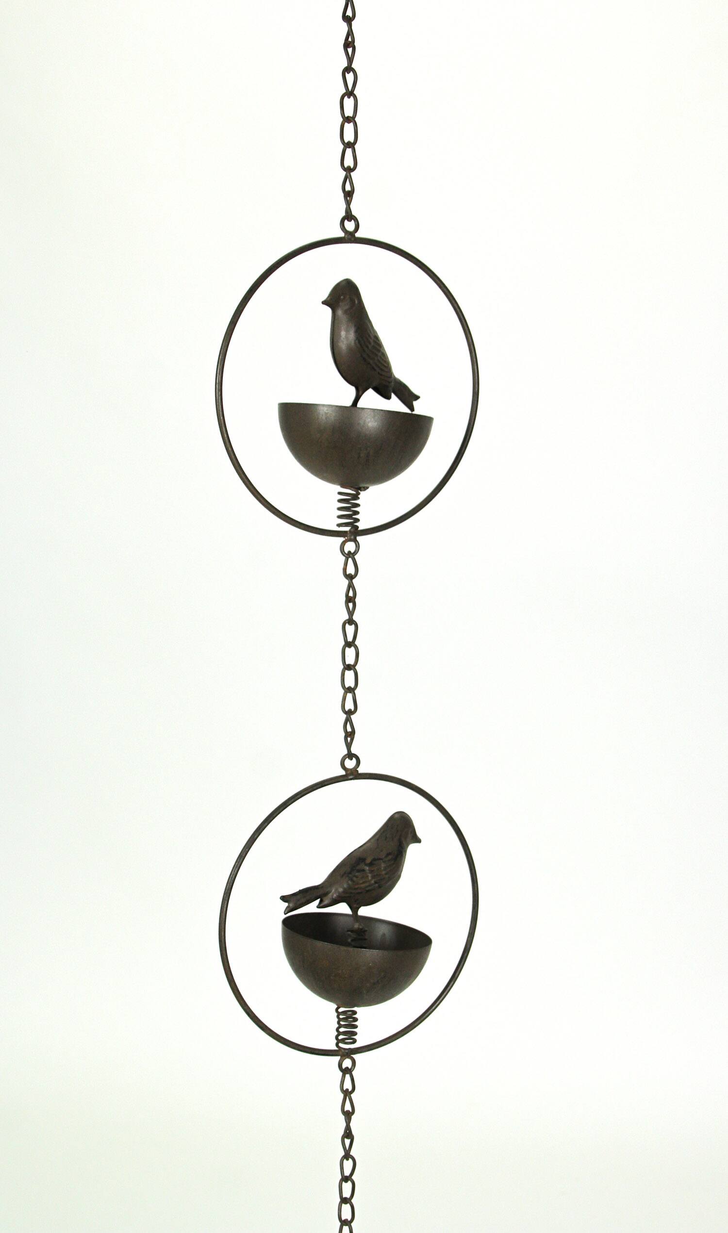 Alt View 1. Mayrich Company - 65 Inch Dark Brown Bird Bowl Metal Rain Chain Decorative Patio Accent Garden Art - Brown.
