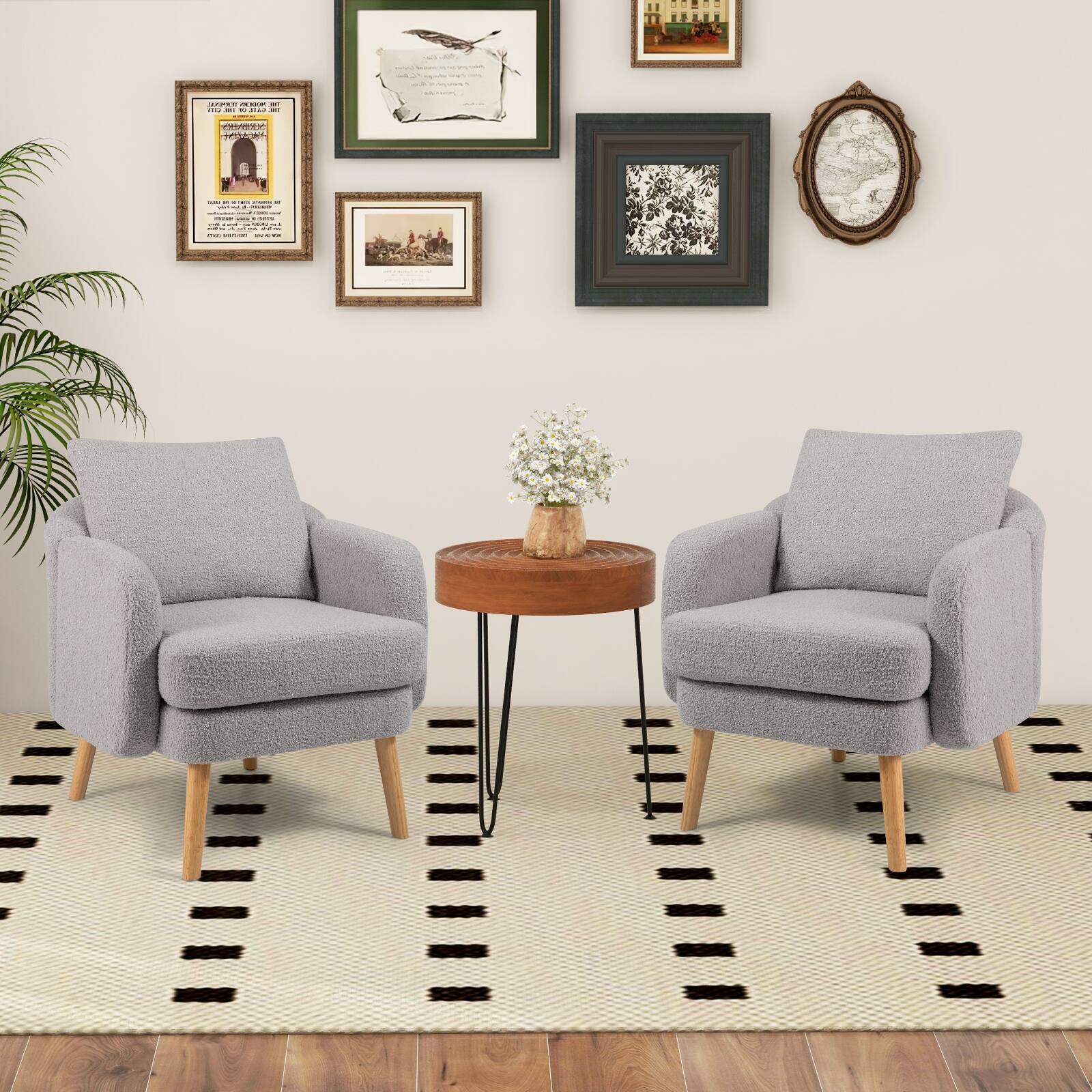 Alt View 2. SlickBlue - Modern Sherpa Upholstered Accent Chair with Cushion for Bedroom or Office - Grey.