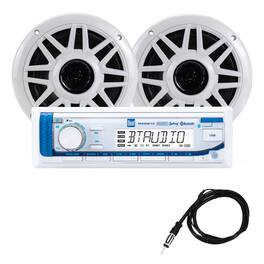 Dual - Marine Stereo with (2) 6.5" Speakers & Antenna | Single DIN Bluetooth AM/FM Boat Radio | USB 2.1A - White