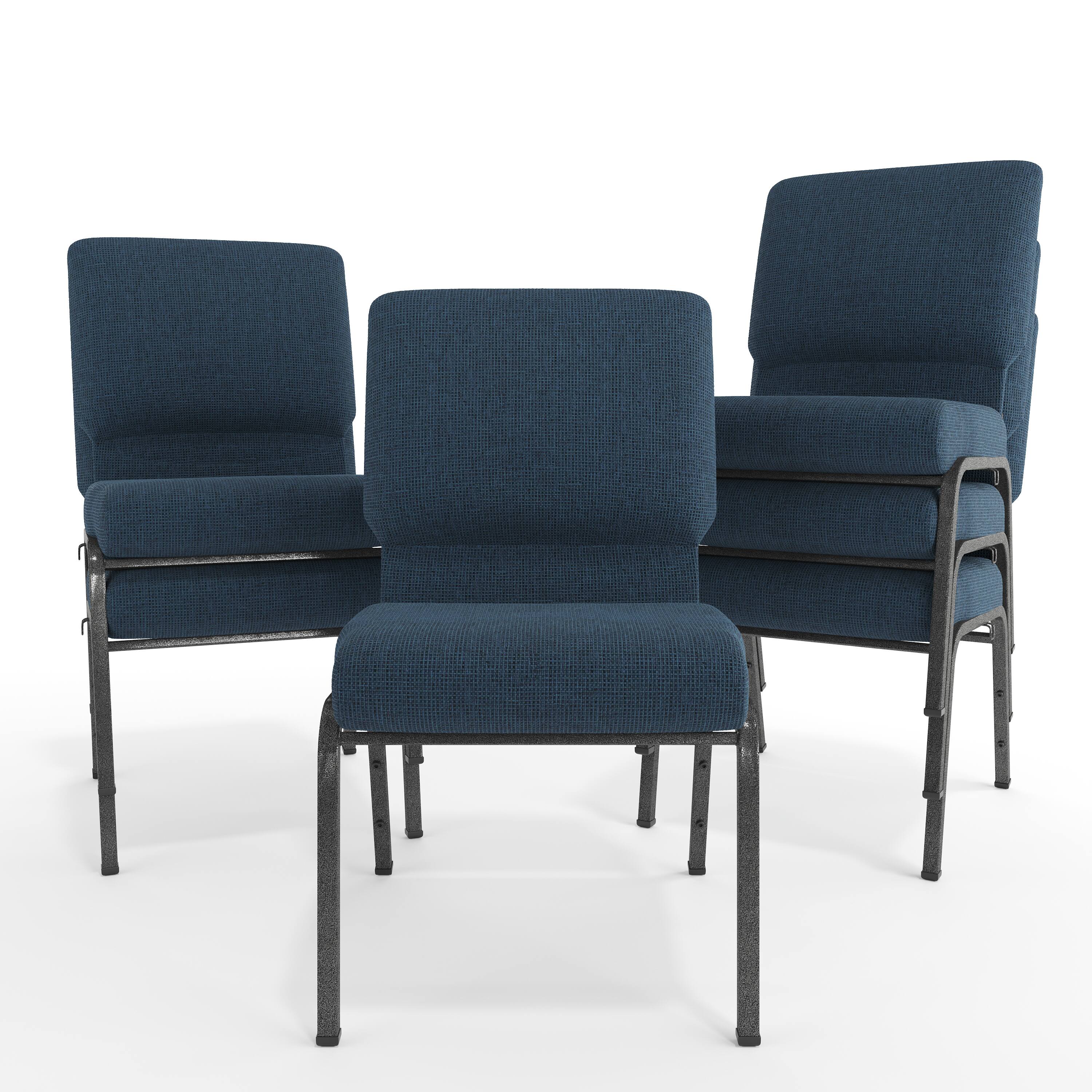 Alt View 10. Emma + Oliver - 20.5 in. Molded Foam Church Chair - Blue Basket Weave Fabric/Silver Vein Frame.