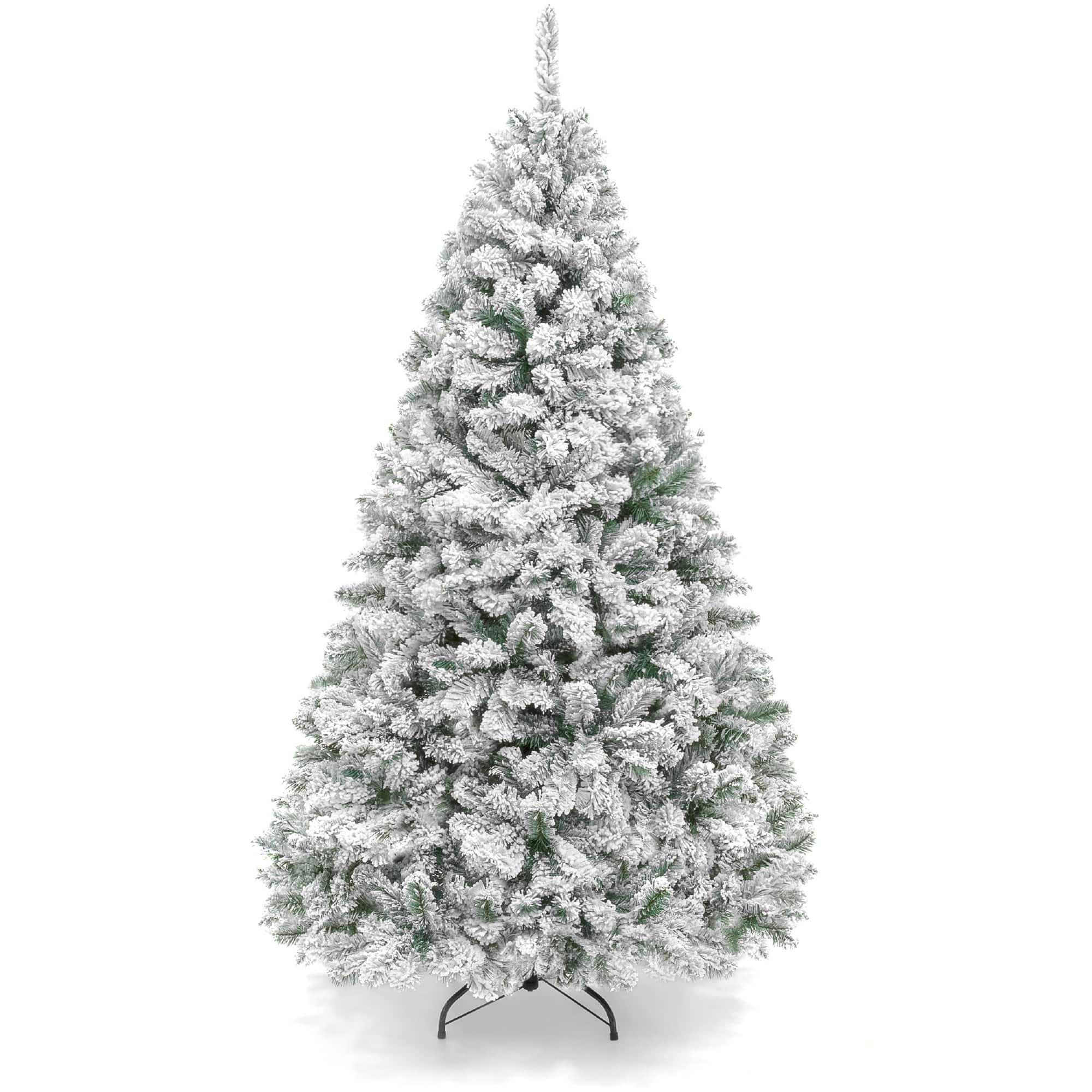 Front. Best Choice Products - Best Choice Products Artificial Flocked Christmas Tree, 4.5ft Premium Unlit Pine Holiday Decor w/Metal Stand  Green - Green.