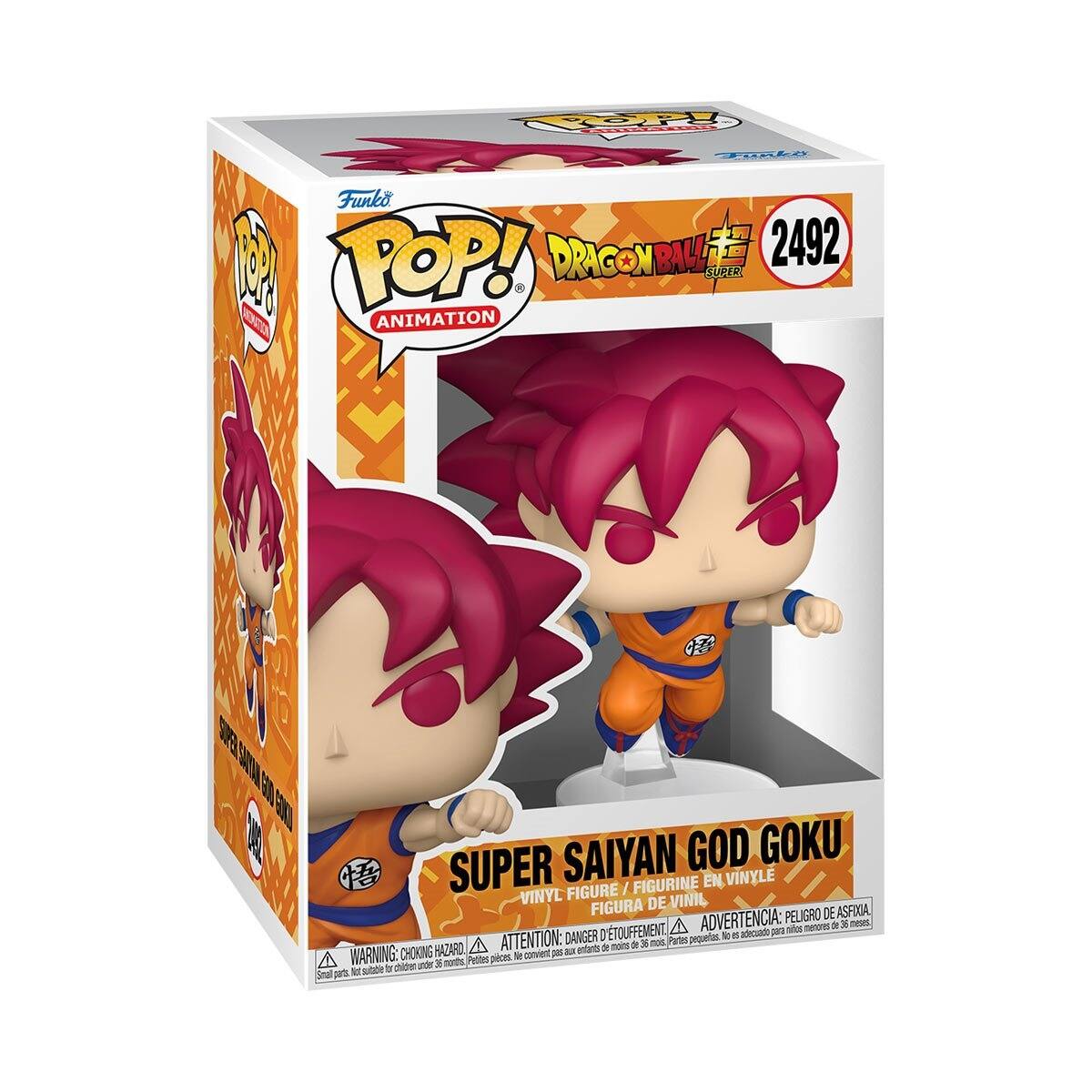 TOP! ANIMATION  
Funko POP! DRAGON BALL SUPER ANIMATION  
SAIYAN GOD GOKU SUPER VINYL FIGURE / FIGURINE EN VINYLE FIGURA DE VINIL  
ADVERTENCIA: PELIGRO DE ASFIXIA. A niños menores de 35 meses, ATTENTION: DANGER D'ÉTOUFFEMENT, 36 mois, Partes pequeñas. & as adecuado para 0% menos de CHOKING HAZARD, pas aux enfants WARNING: pieces. le conven under 36 muntis, Petites sultable to children Small parts