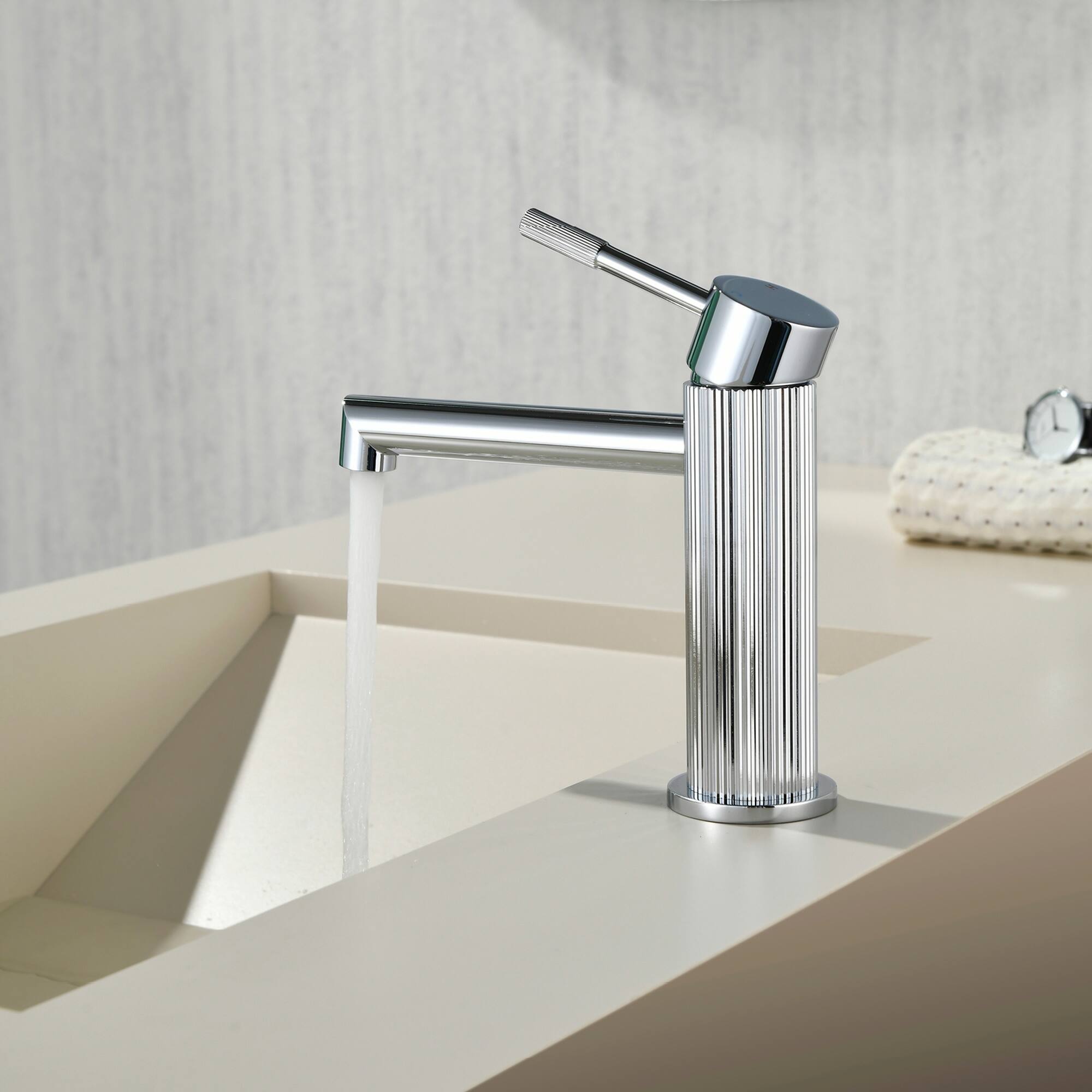 Alt View 4. Boyel Living - Chrome Carved Solid Brass Bathroom Faucet Single Handle - Chrome.