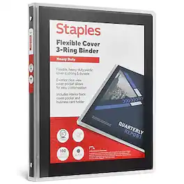Staples - Heavy Duty 1/2" 3-Ring Flexible Poly Binder - Black