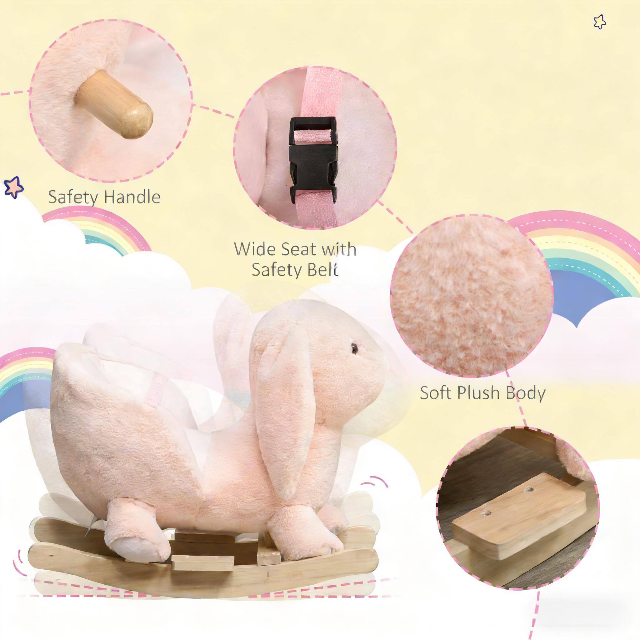 Safety Handle  
Wide Seat with Safety Belt  
Soft Plush Body