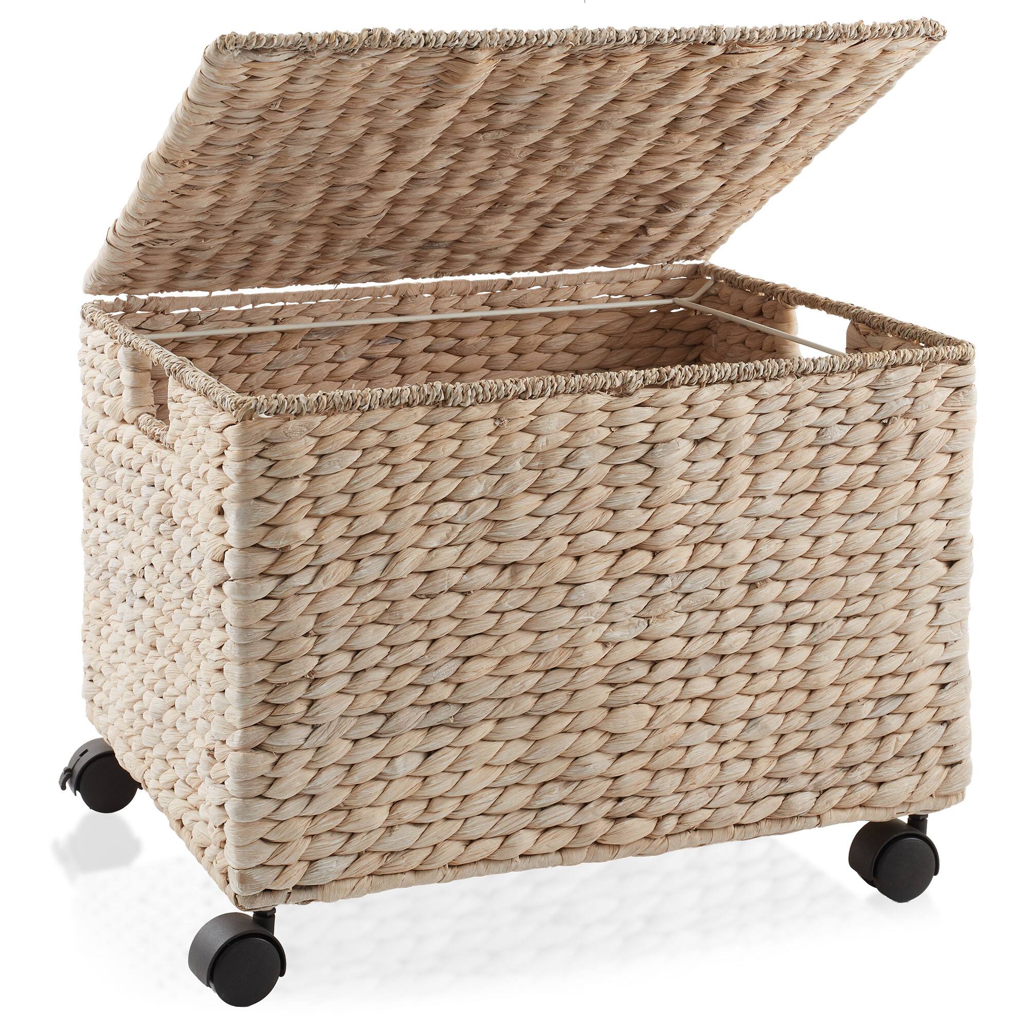 Alt View 2. Casafield - Rolling Filing Cabinet - Water Hyacinth File Organizer - Whitewash.