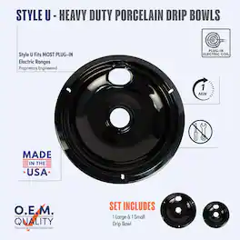Range Kleen - P101P2 Universal 2pk Heavy Duty Black Porcelain Drip Bowls, Large and Small