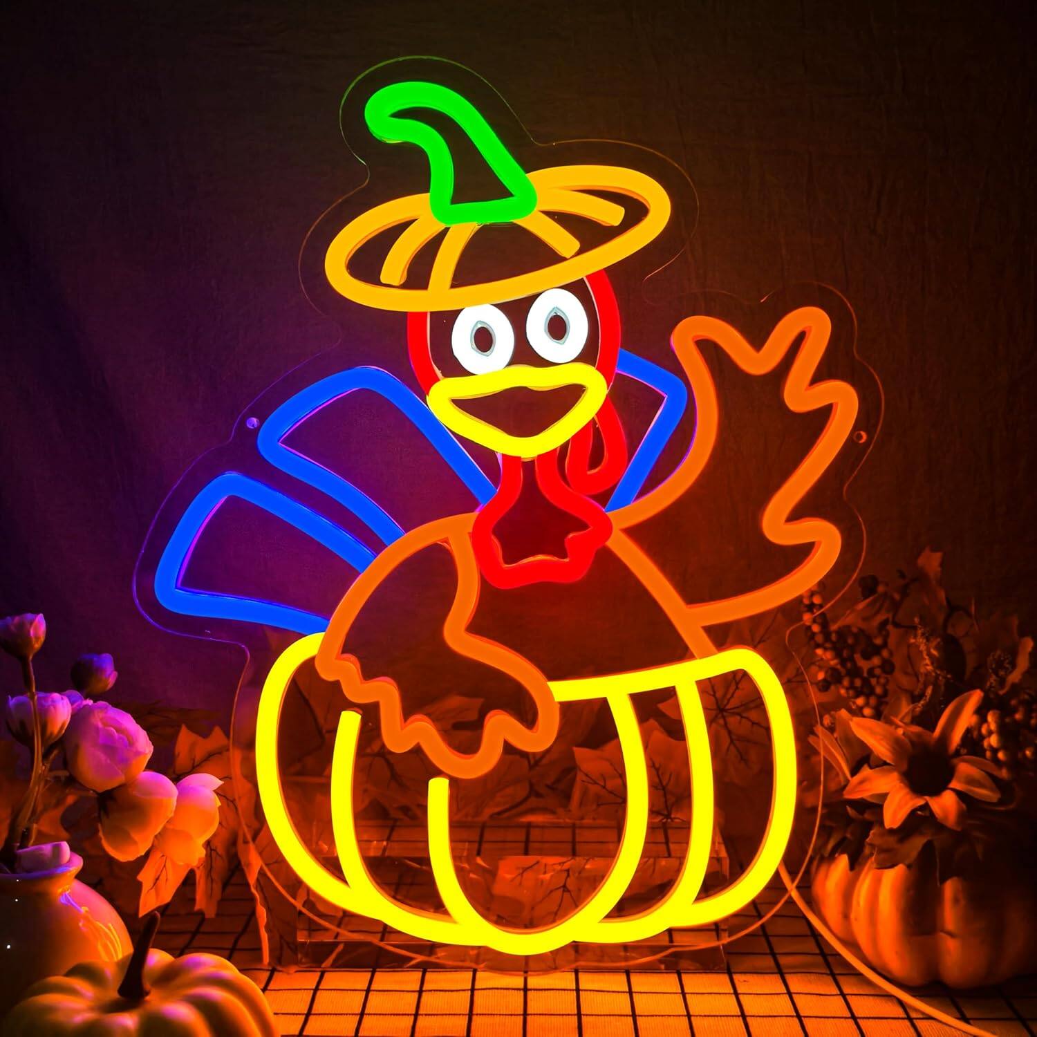 Auledio - Turkey Neon Sign Thanksgiving LED Lgihts Dimmable Thanksgiving Neon Light for Wall Decor Happy Thanksgiving Neon Sign - Multicolor