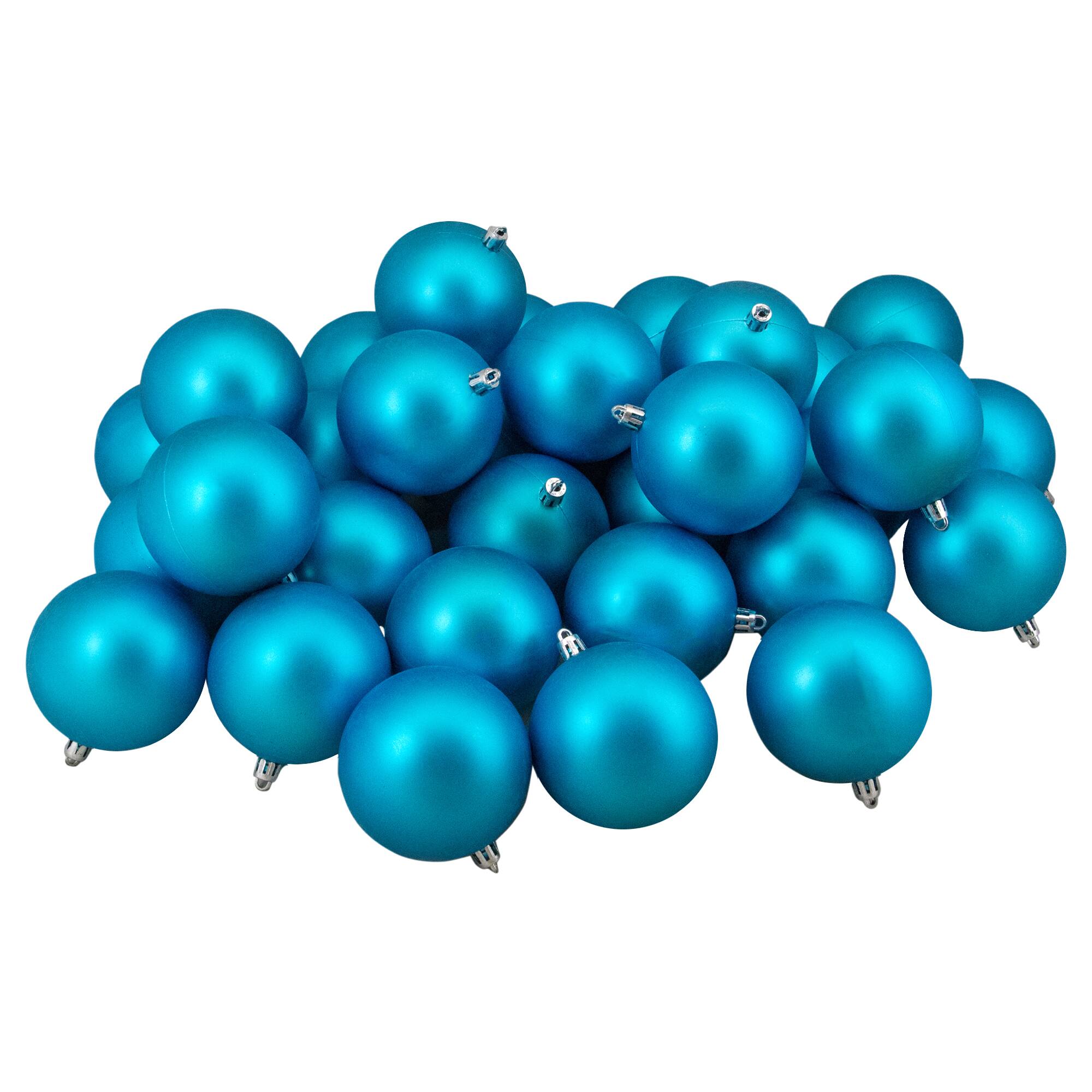 Front. Northlight - Matte Shatterproof Christmas Ball Ornaments 3.25" (80mm) - Turquoise Blue - 32ct - Blue.