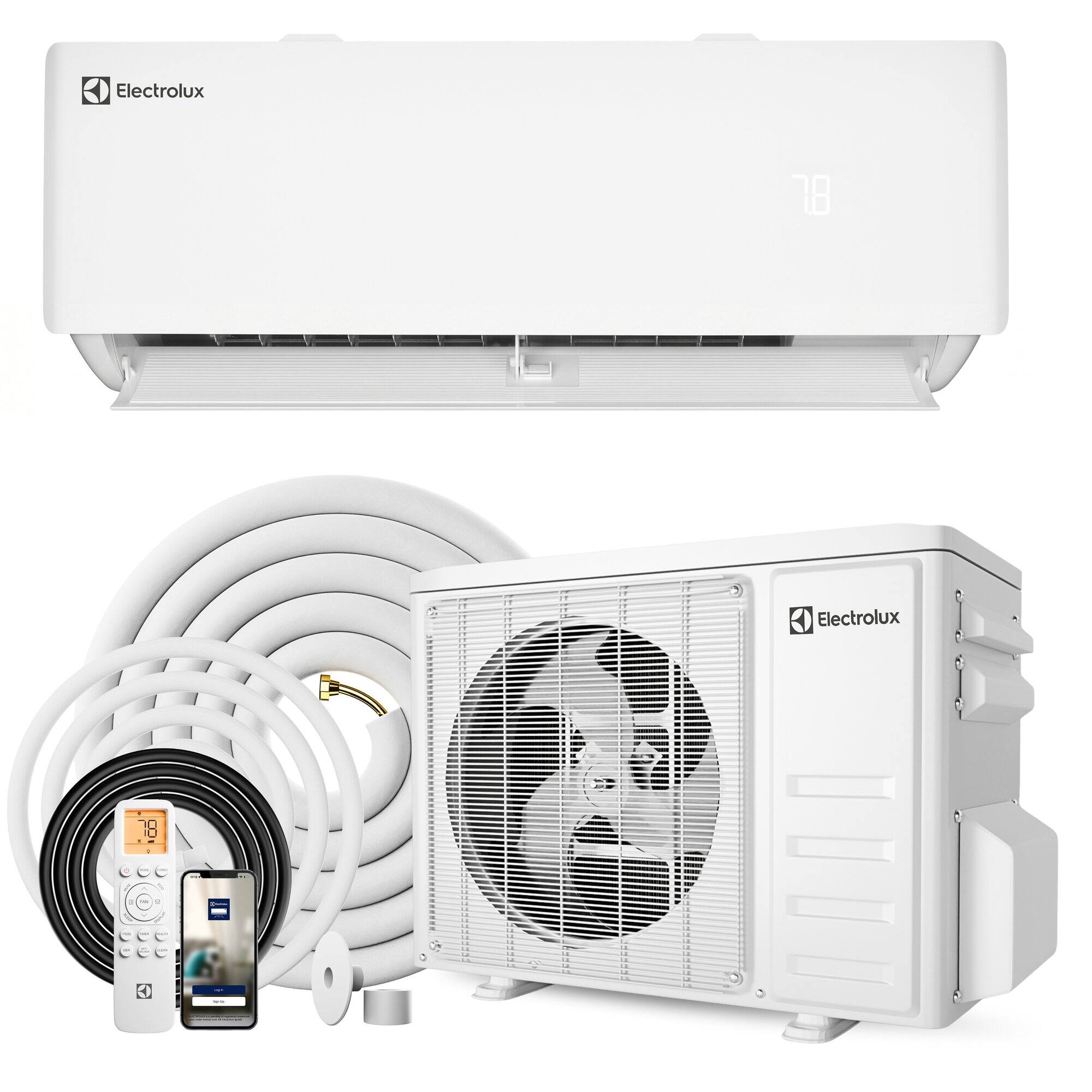 Electrolux - Vanguard 1250 Sq Ft 24000 BTU Smart Ductless Mini Split Air Conditioner and Heat System 25000 BTU Heater with Remote - White