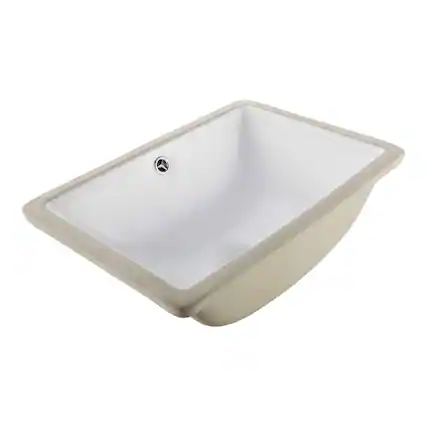 Front. VEVOR - Undermount Bathroom Sink, 18.11x12.99 In Rectangular White Ceramic Vessel Sink with Overflow Hole, Rectangle Small Space - White.