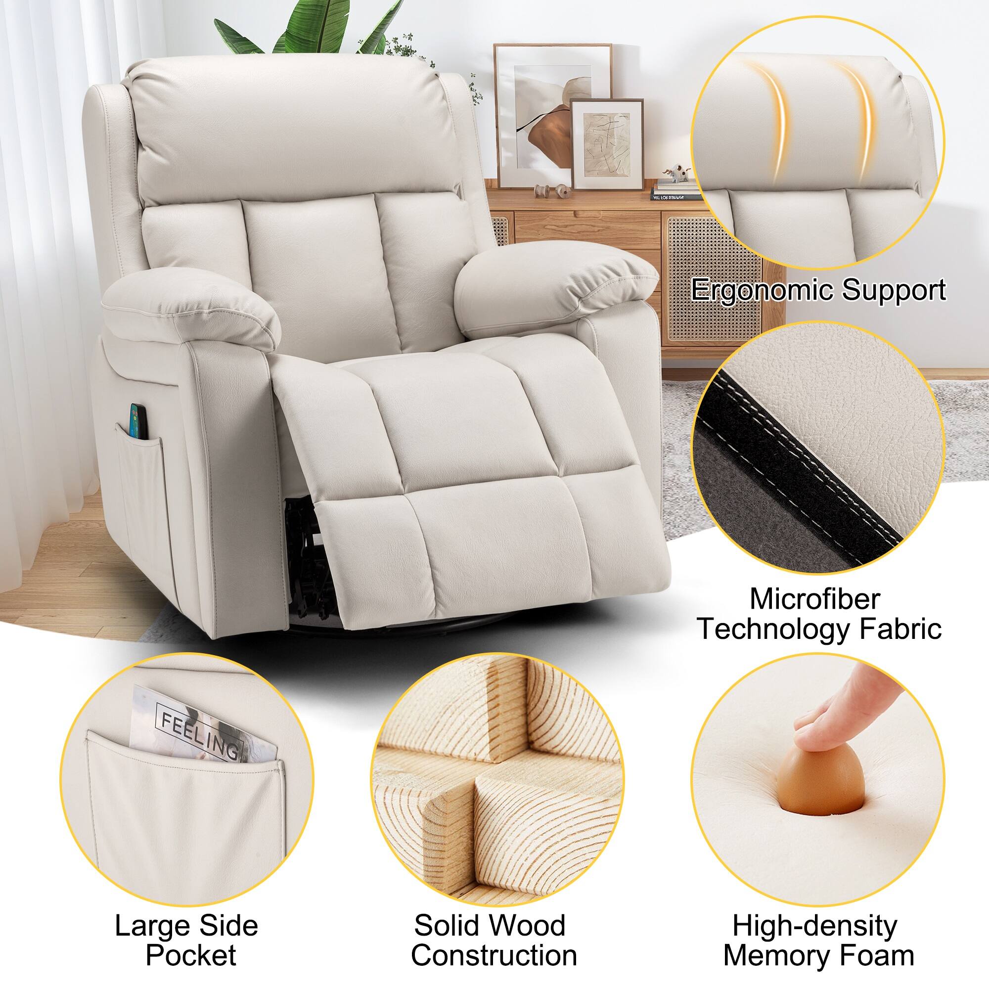 - Ergonomic Support
- Microfiber Technology Fabric
- Large Side Pocket
- Solid Wood Construction
- High-density Memory Foam