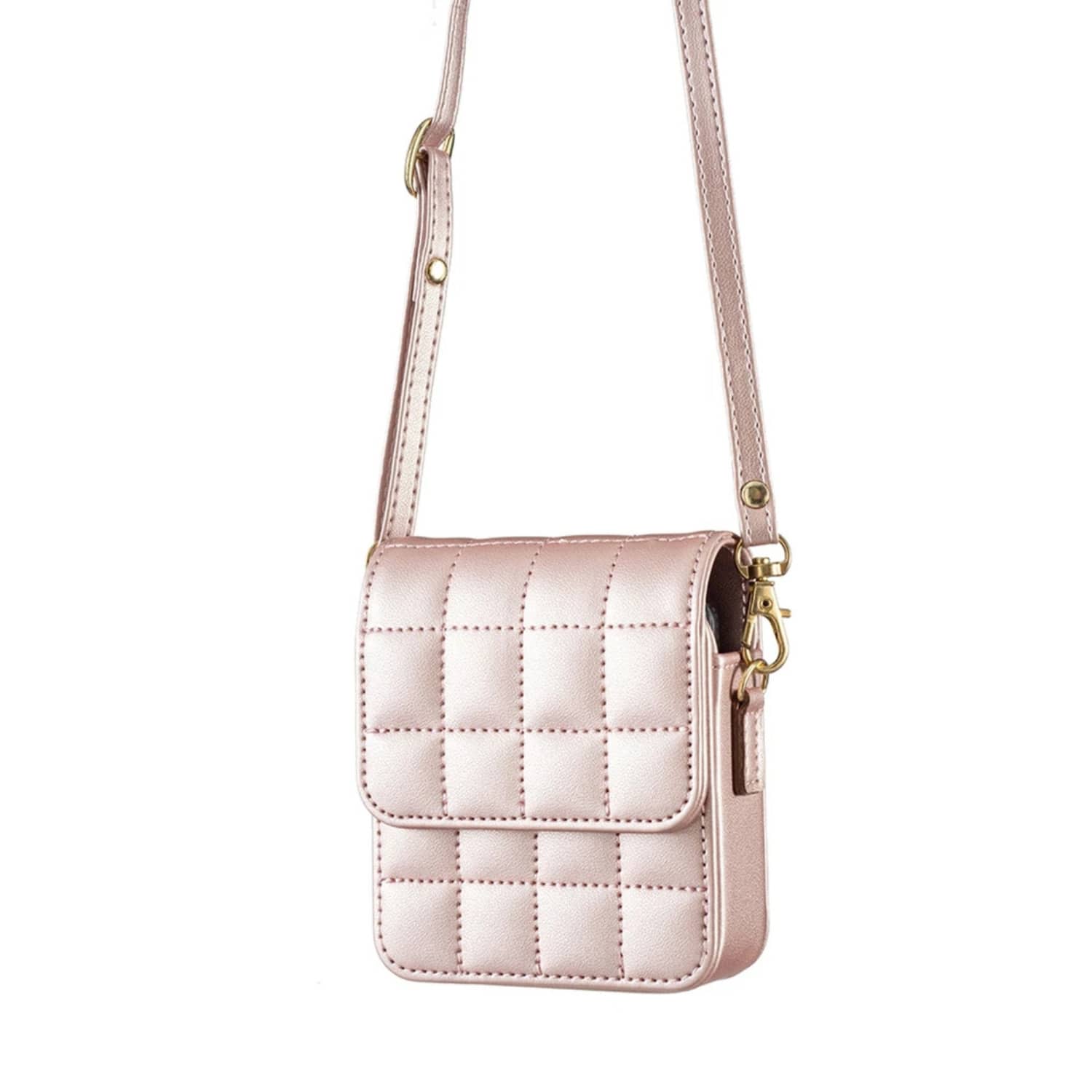 Stock Preferred - Small Vegan Leather Crossbody Purse Cell Phone Bag for Samsung Z Flip 6 - RoseGold - Rose Gold