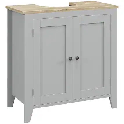 Front. Kleankin - Pedestal Sink Storage Cabinet, Under Sink Cabinet with U-Shape and Adjustable Internal Shelf - Gray.