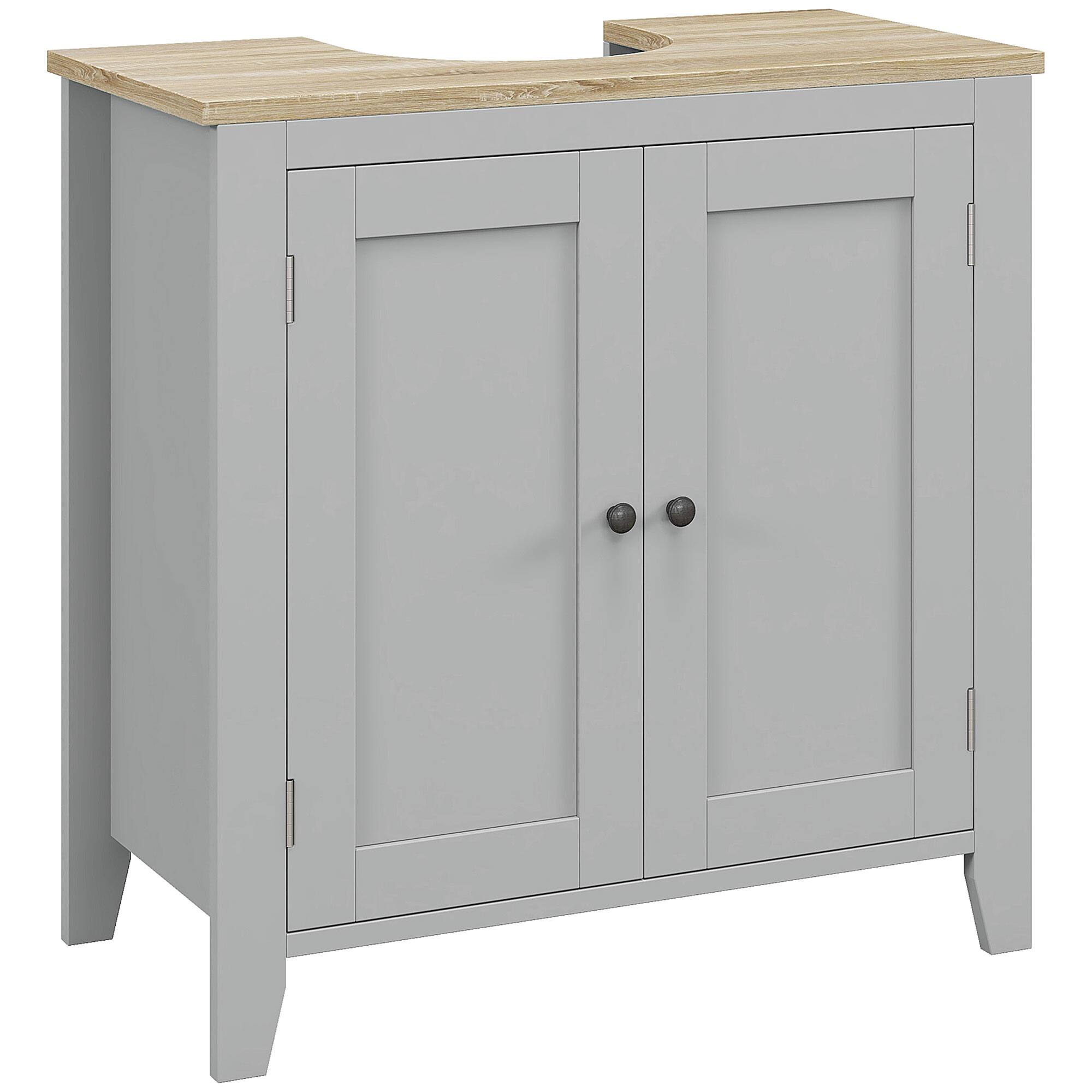 Front. Kleankin - Pedestal Sink Storage Cabinet, Under Sink Cabinet with U-Shape and Adjustable Internal Shelf - Gray.