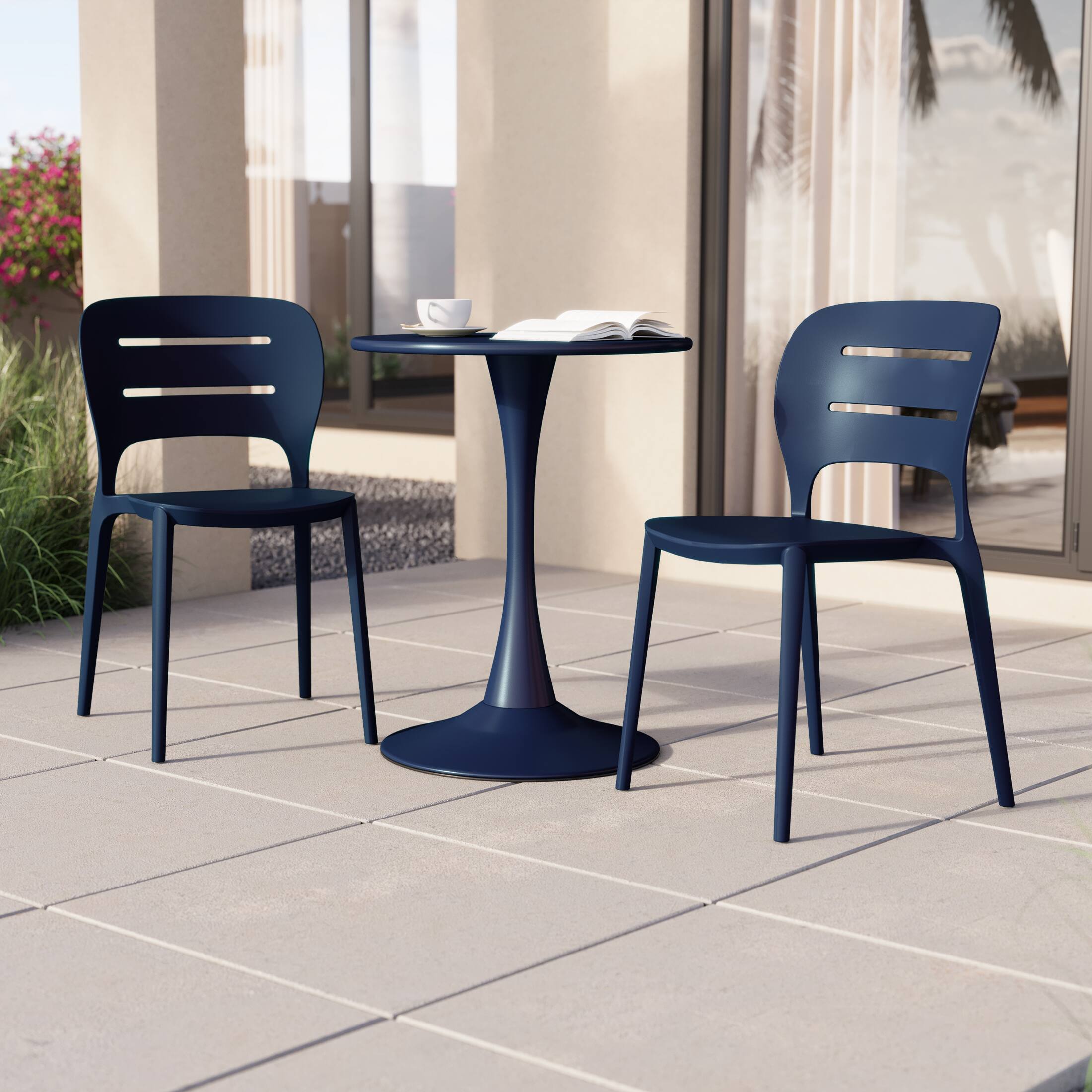 Angle. WestinTrends - WestinTrends Playa Outdoor Modern Stackable Plastic Patio Dining Side Chairs (Set of 2) - Navy Blue.