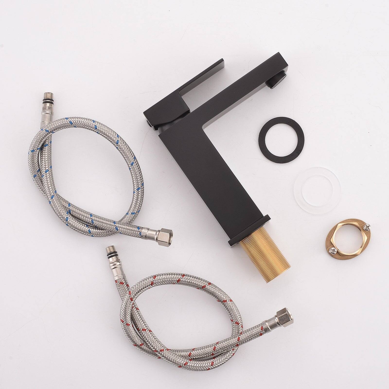 Alt View 2. Boyel Living - Single Hole Single Handle Low Arc Waterfall Bathroom Faucet Matte Black with Supply Lines Modern Durable Easy Install - Matte Black - Short.