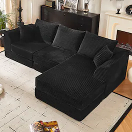 Anysun - 102" Modern L-Shaped Modular Cloud Sofa – 3-Seater with Reversible Chaise, Corduroy Fabric, No Assembly Required - Black