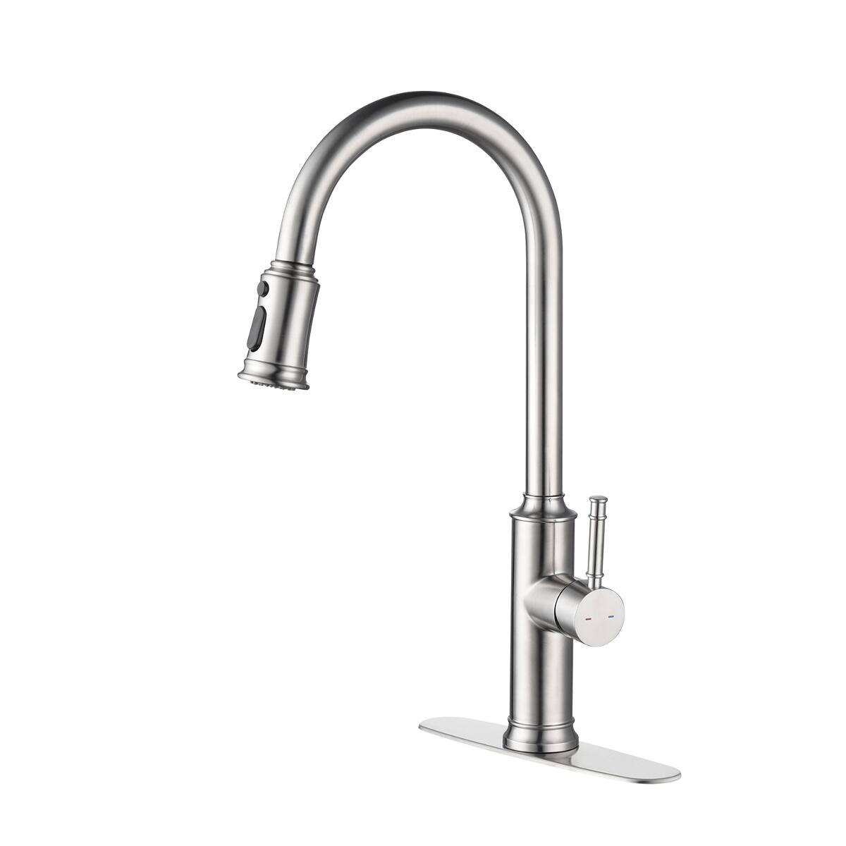 Front. Ropilly - Ropilly Pull Down Kitchen Faucet, Brushed Nickel Single Handle High Arc Faucet with Pull Down Sprayer - Brushed Nickel.