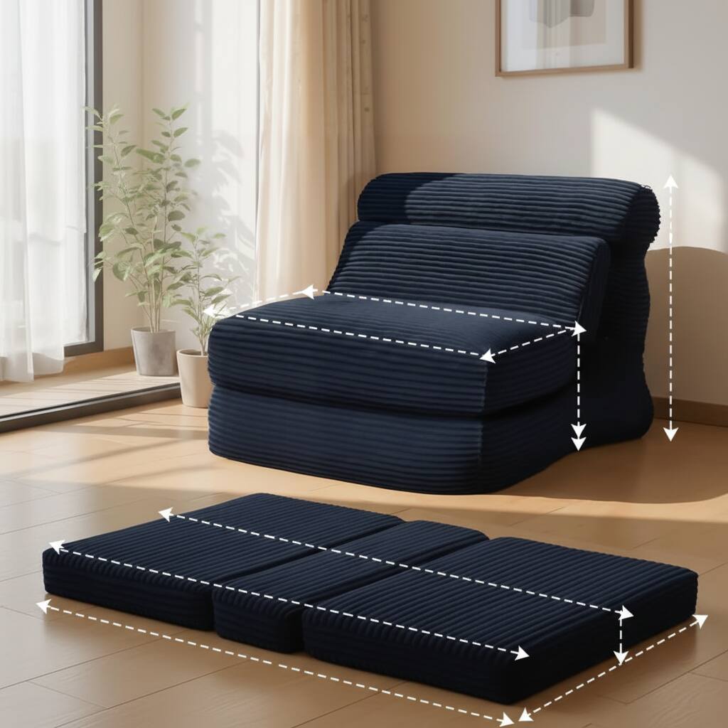 Alt View 1. AOITUN - Folding Sofa Bed Convertible Single Sleeper Chair, Corduroy Fabric Adjustable Lounge Bed for Guest Room - Black.