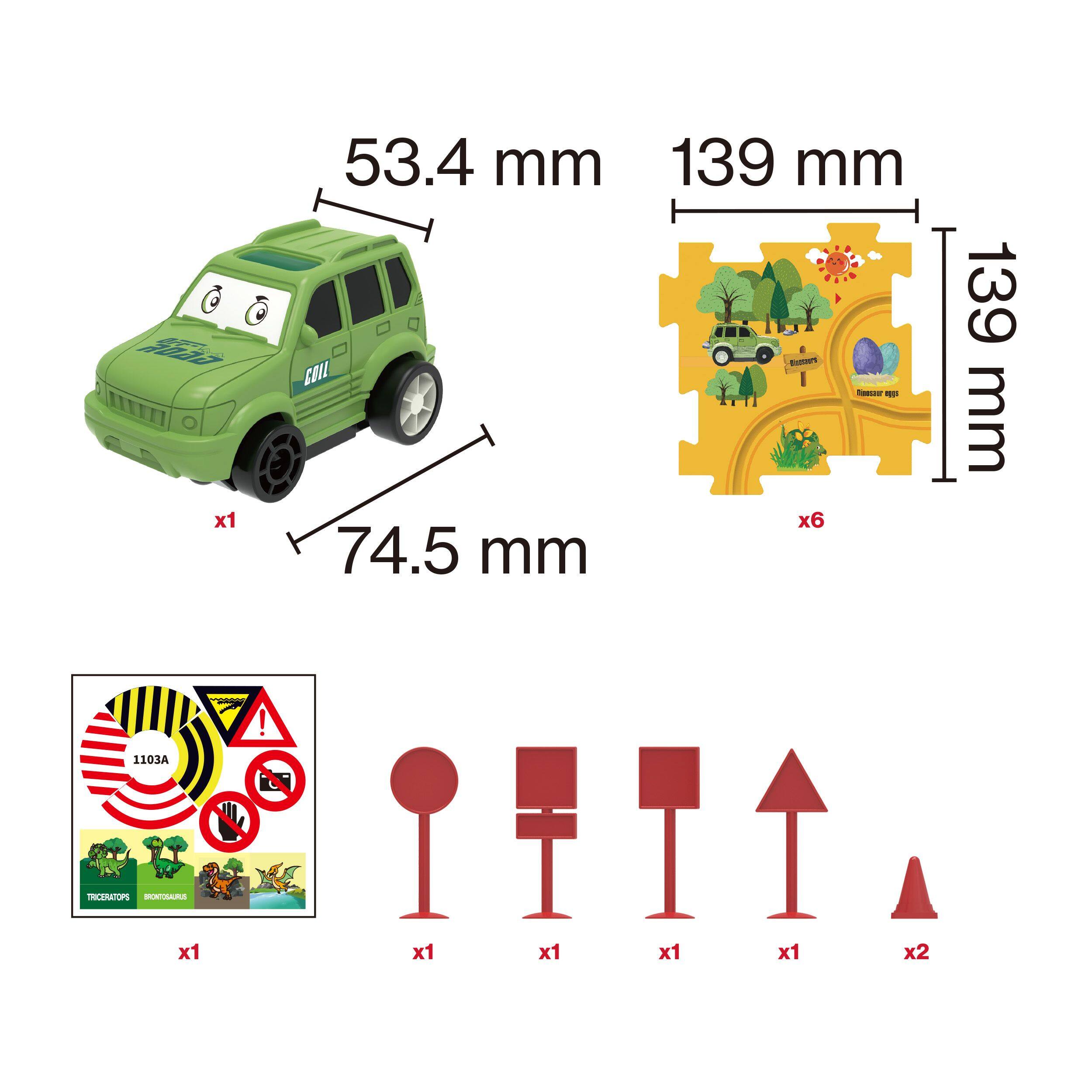 ROAD x1  
53.4 mm COLL 74.5 mm  
139 mm x6  
139 mm  
!  
1103A  
TRICERATOPS BRONTOSAURUS  
x1  
x1  
x1  
x1  
x1  
x2