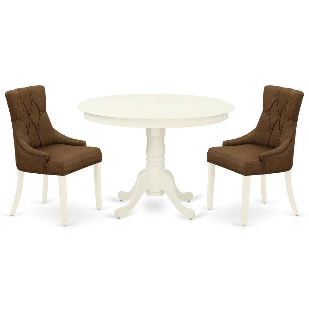 Back. East West Furniture - Dining Room Set Linen White - Brown.