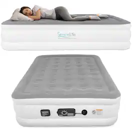 SereneLife - Air Mattress with Built-In High Speed Pump – Self Inflatable Blow Up Full Size Airbed for Camping, Guests - White