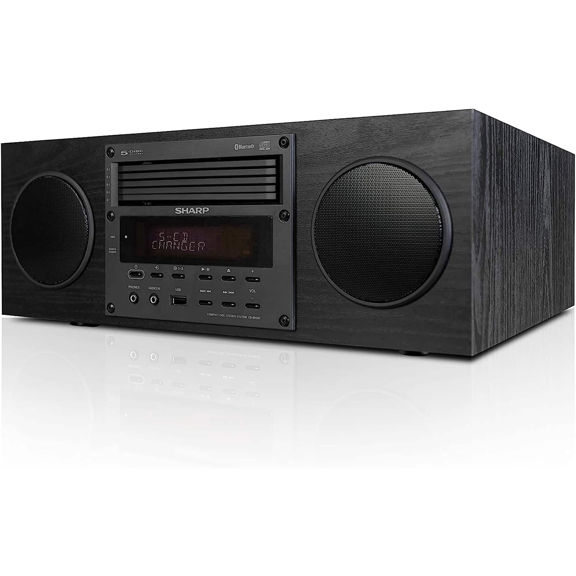 Sharp - CD-BH350 Micro Audio Component System with 5 CD Changer, Bluetooth, FM Radio & USB Playback - Black