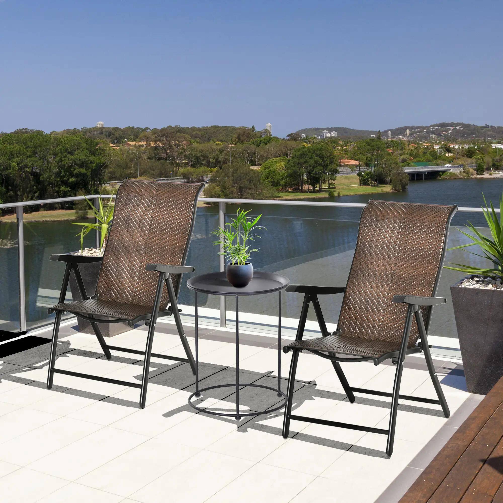 Alt View 7. Resenkos - Resenkos Wicker Folding Patio Chair, Outdoor PE Rattan Recliner Camping Chairs With 7-Level Adjustable Backrest, Brown - Brown.