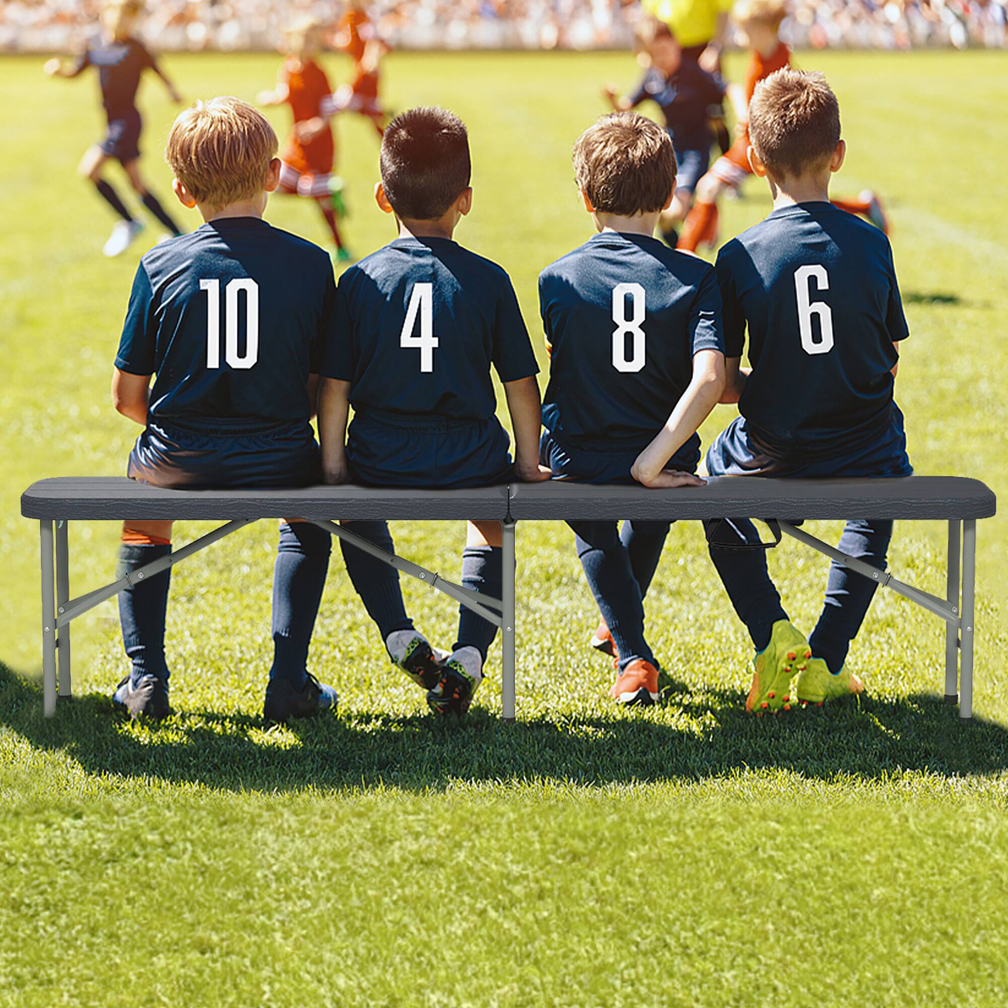 Alt View 3. Gymax - Gymax 6 ft Plastic Folding Bench Portable Fold-in-Half Seat w/ 1320 LBS Capacity Gray - Gray.